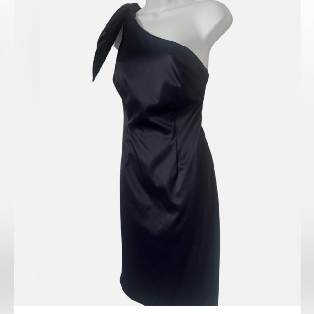 Eliza J Women’s Navy Blue One Shoulder Bow Detail Satin Sheath Dress Size 4